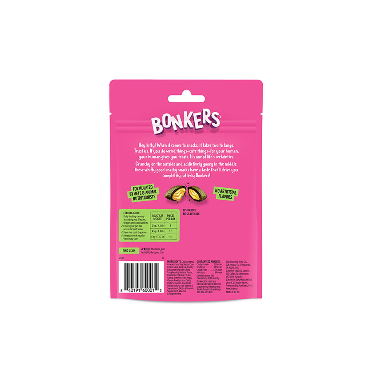 Bonkers™ Crunchy Cat Treats - Catnip, Chick 'N' Cheddar