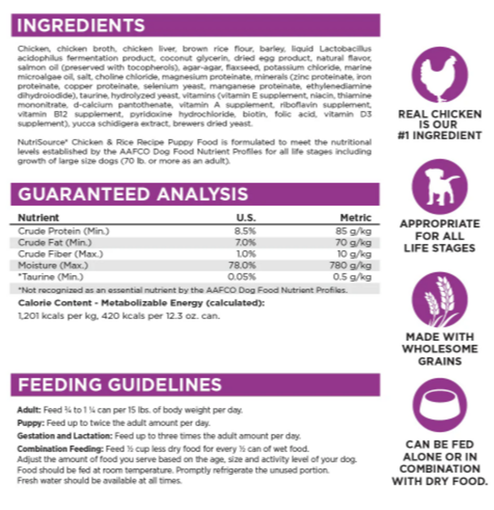Nutrisource Chicken & Rice Puppy Food Cans