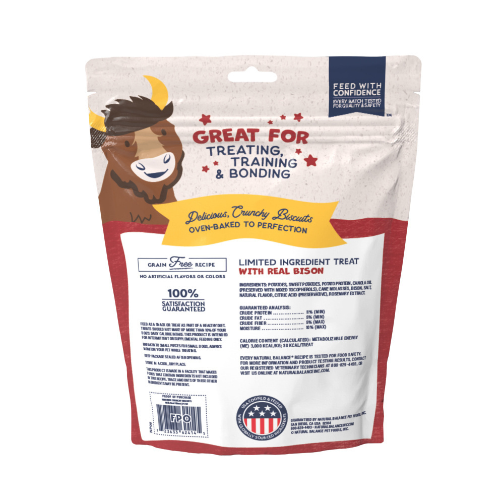 Natural Balance Rewards Crunchy Biscuits Dog Treats for Small Breeds with Real Bison